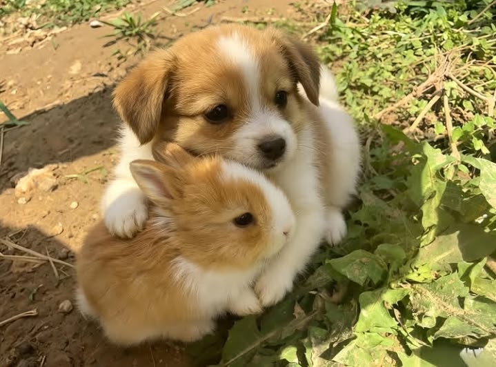 cute animal hugging